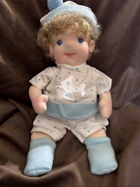 Plush Cloth Baby Doll with Blonde Hair and Blue Eyes
